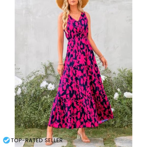 Sleeveless Maxi Dress Floral Boho Elegant Formal Wedding Guest Summer - Picture 6 of 7